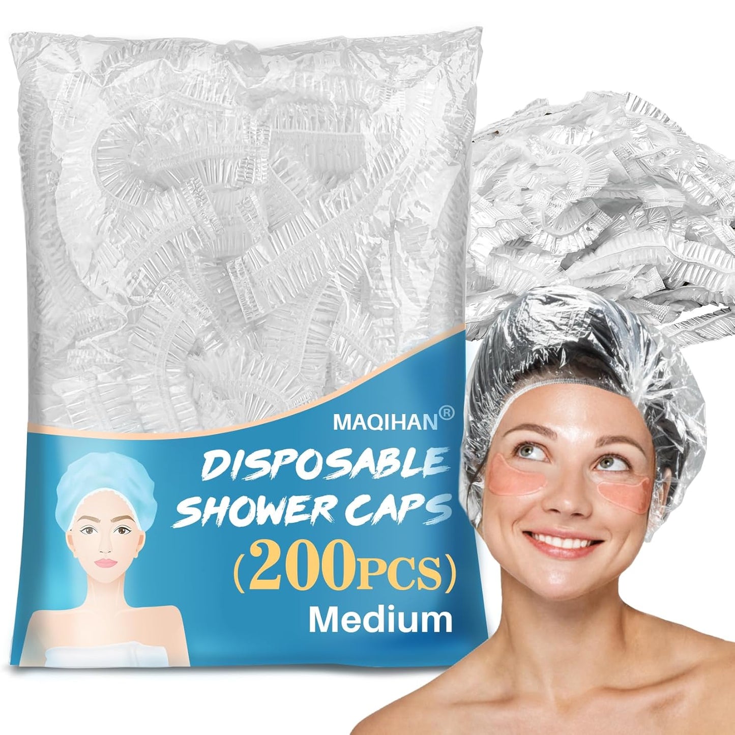 Maqihan Disposable Shower Caps - Large Waterproof Hair Caps for Deep Conditioning | Reusable Thickened Plastic for Long Hair