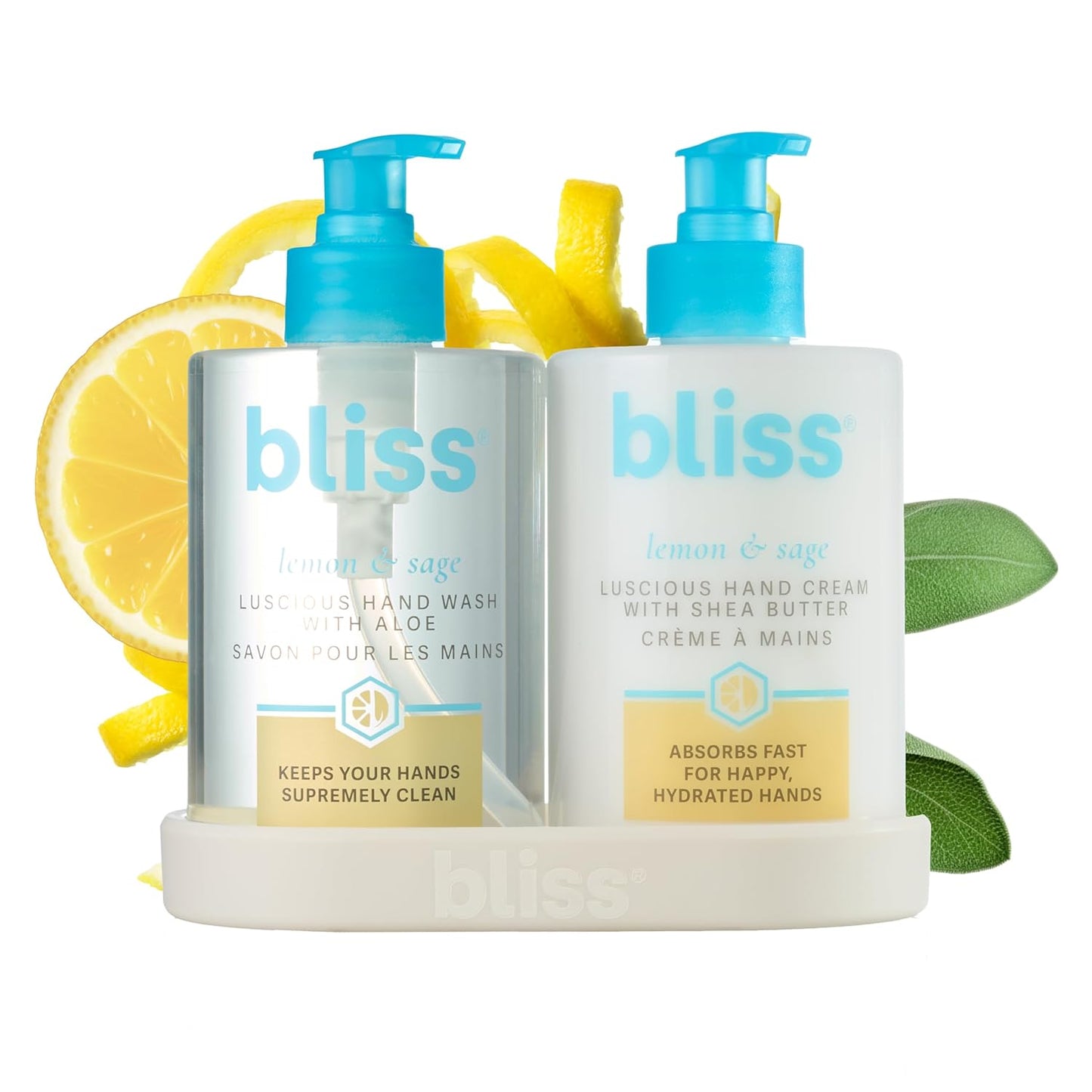 Lemon & Sage Happy Hands Duo - Hydrating Hand Wash & Nourishing Cream Set | Decorative Tray Included