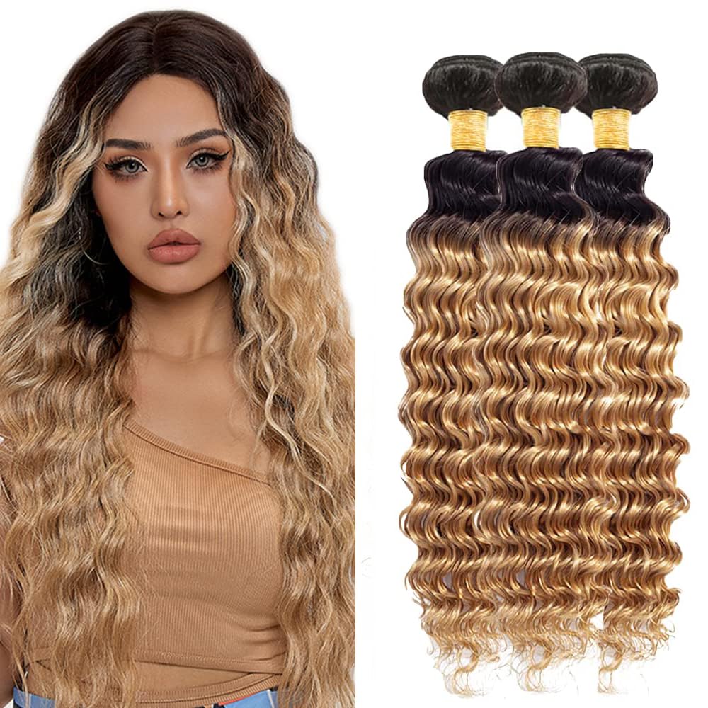 Ombre Human Hair Bundles 1B27 Deep Wave Bundle Ombre Deep Wave 3 Bundles/150g 22 24 26 Inch Brazilian Unprocessed Virgin Hair Extensions