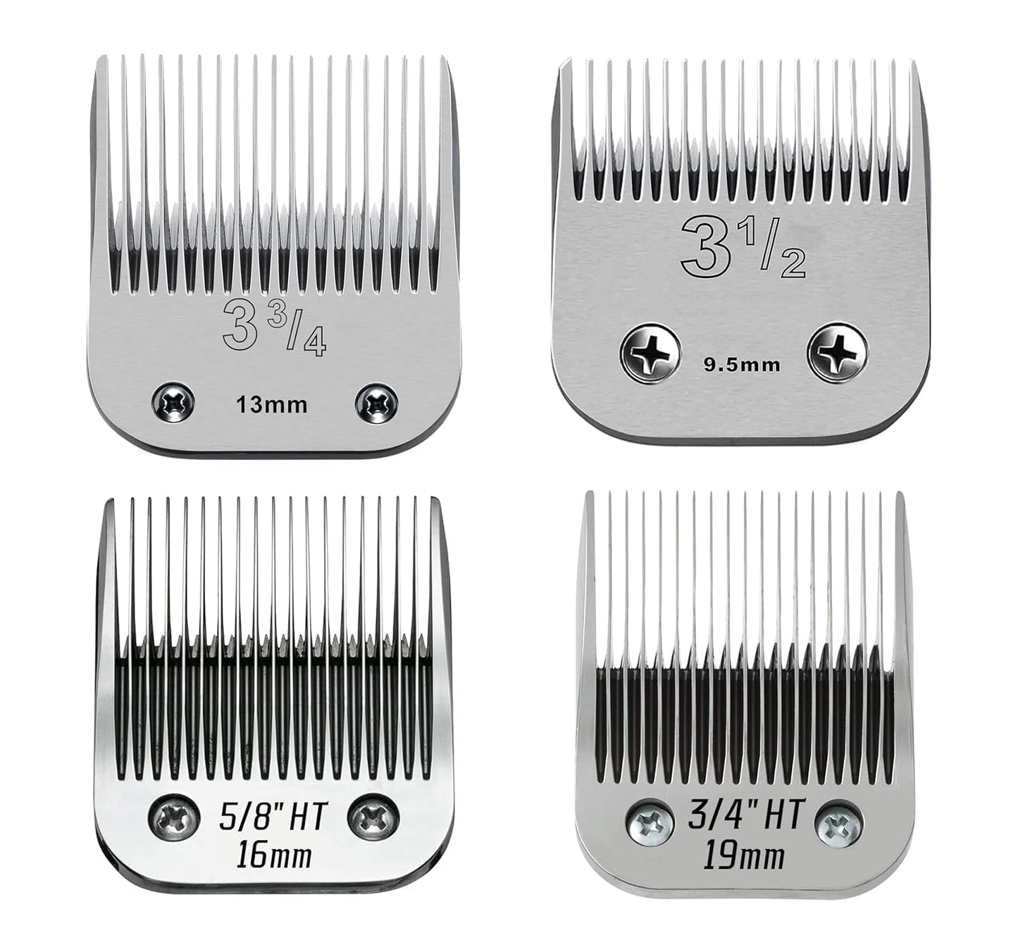 4 Pack Large Size Detachable Replacement Blades set,compatible with oster Classic 76/Star-Teq/Power-Teq andi A*dis AGC,BDC,BGC,MBG Series Clippers，size from 3/8 to 3/4 -Inch（9.5-19mm）