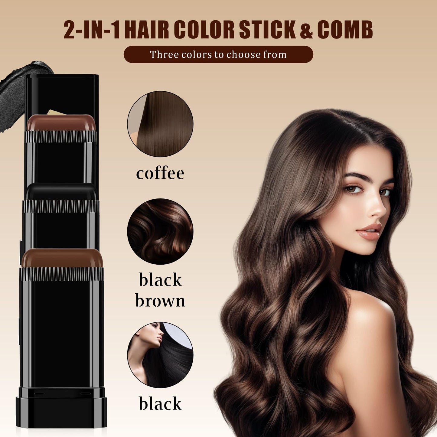 3PCS 2 in 1 Instant Hair Color Stick, Waterproof and Sweat Proof Hair Dye Stick, Portable 3 Color Touch-Up Hair Sticks With Comb for Women Men