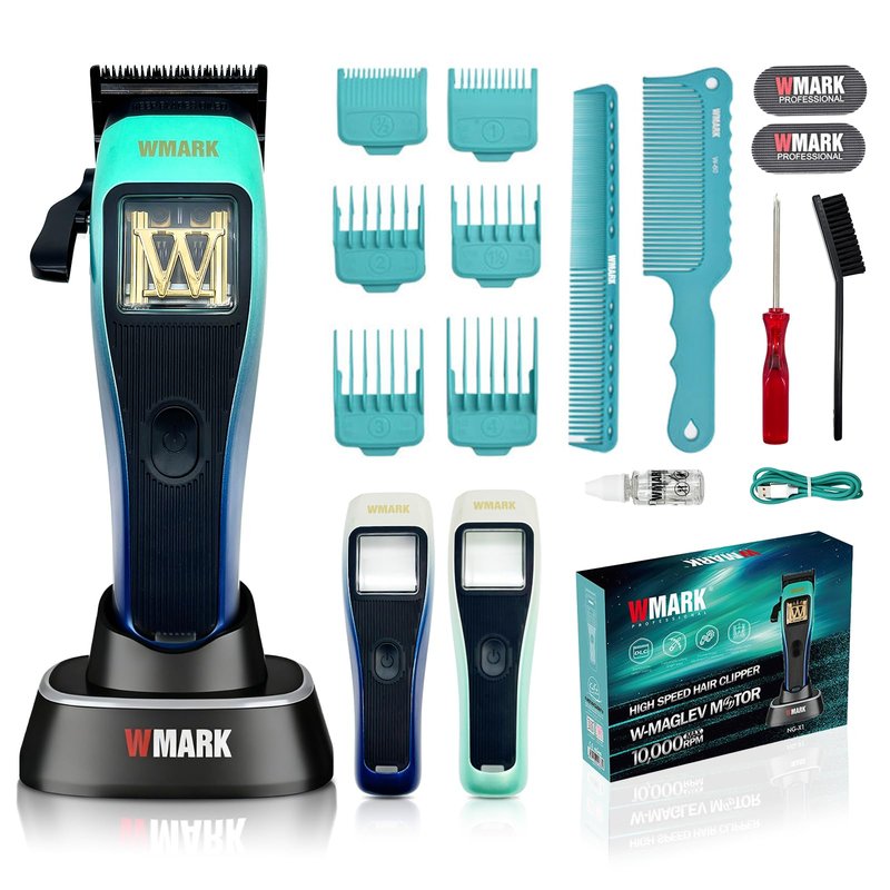 WMARK Hair Clippers for Men Professional Barber Clippers for Hair Cutting Kit Cordless Hair Clippers Maglev Vector Motor 10000RPM, DLC Fade Blades, USB-C Rechargeable NG-X1 Polar