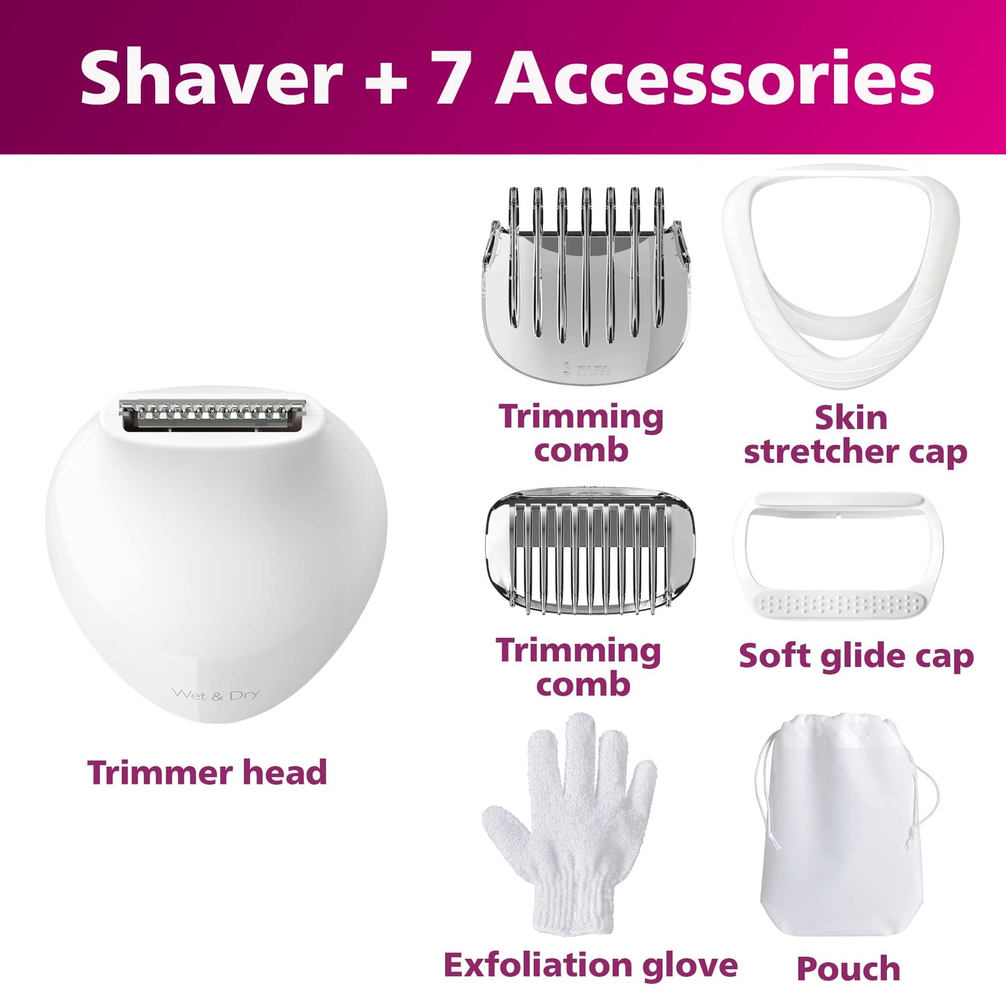 Philips Beauty Lady Electric Shaver Series 6000, Cordless with 7 Accessories, BRL146/00, White