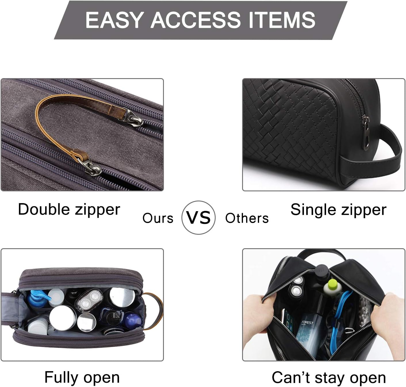 Toiletry Bag for Men - Water-Resistant Canvas Travel Organizer | Medium Grey Dopp Kit