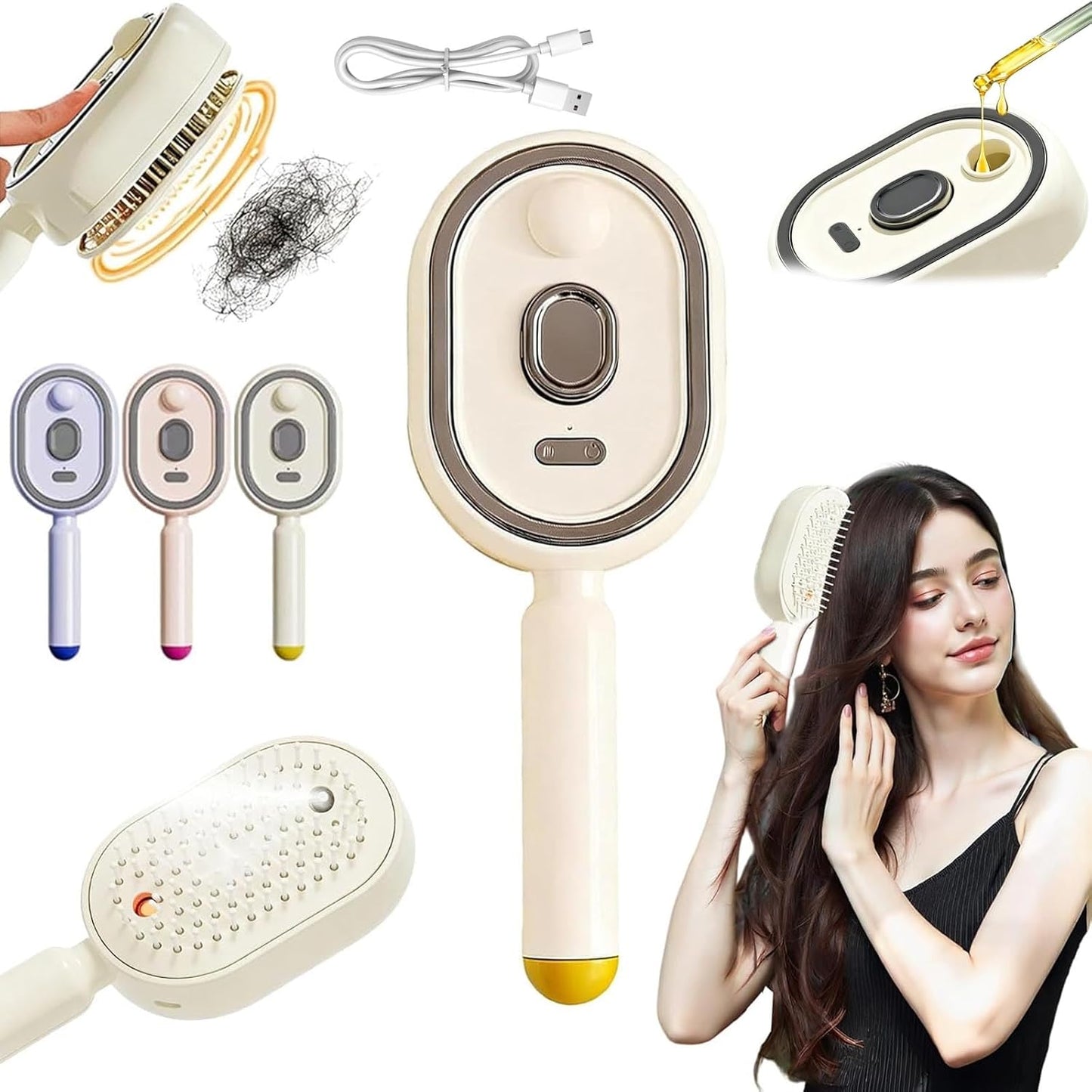 Electric Steam Brush - 2-in-1 Detangling & Misting Hair Straightener for All Hair Types | Rechargeable Anti-Frizz Tool