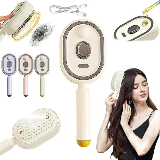 Electric Steam Brush - 2-in-1 Detangling & Misting Hair Straightener for All Hair Types | Rechargeable Anti-Frizz Tool