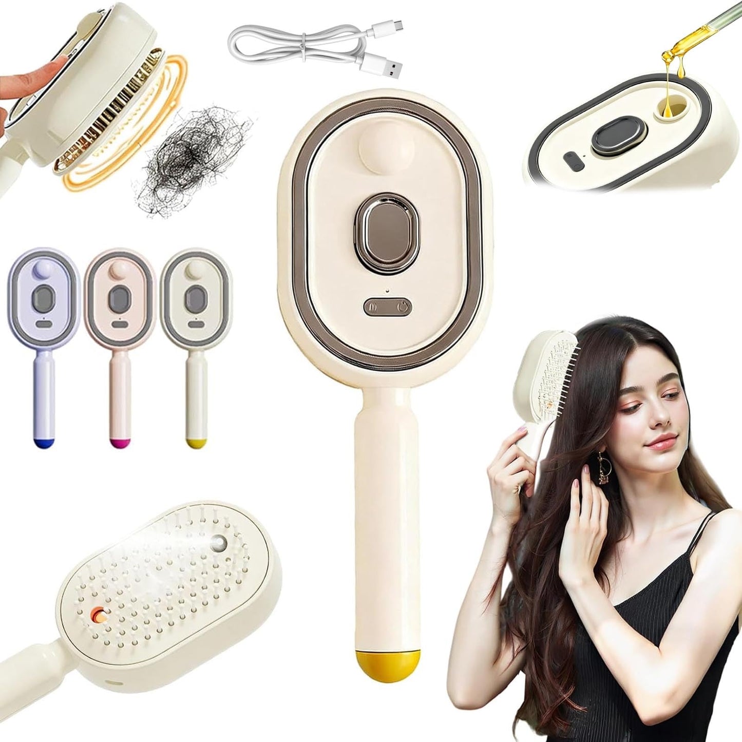 2026 Upgrade Electric Steam Brush, Detangling Steam Brush for Long/Short Hair, 2-in-1 Misting Hairbrush with Water Spray, Rechargeable Steam Hair Straightener, Nourishes Hairs,Anti Frizz Tool (#B)