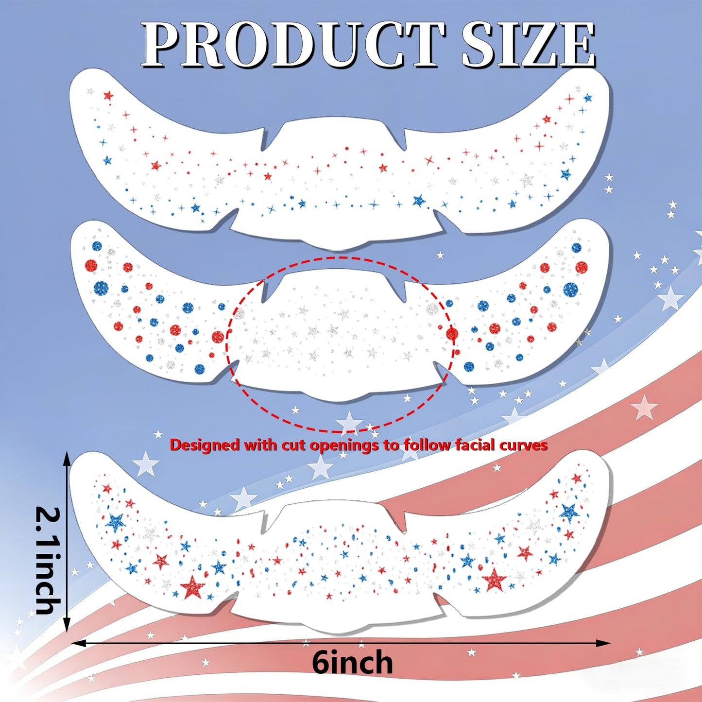 3 Styles Red White and Blue Freckles, 12 Pcs 4th of July Glitter Freckles, Star Patriotic Face Tattoos for Women Kids, 4th of July Face Tattoos Accessories for 250 Anniversary Usa Merchandise (July12)