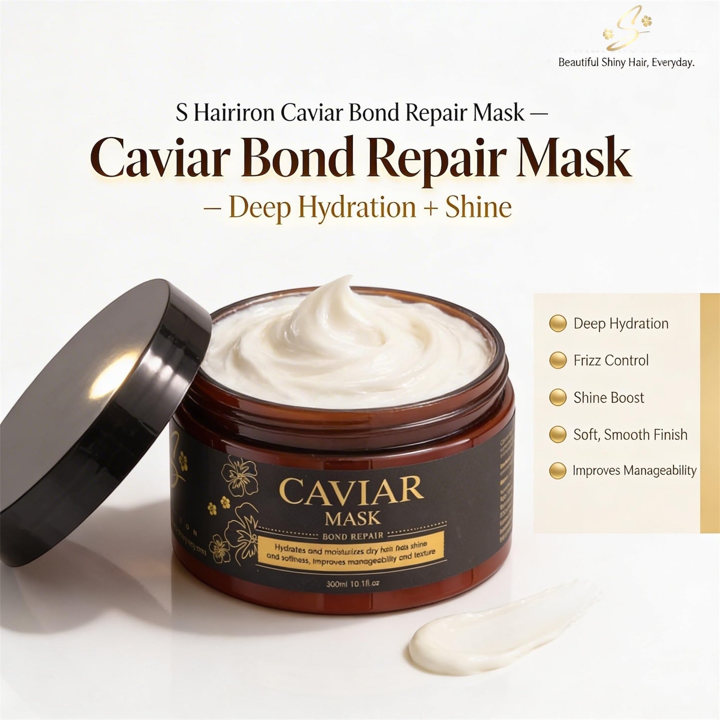 S Hairiron Caviar Hair Mask-Bond Repair Deep Conditioning Treatment for Dry & Demaged Hair, Anti-Frizz Shine