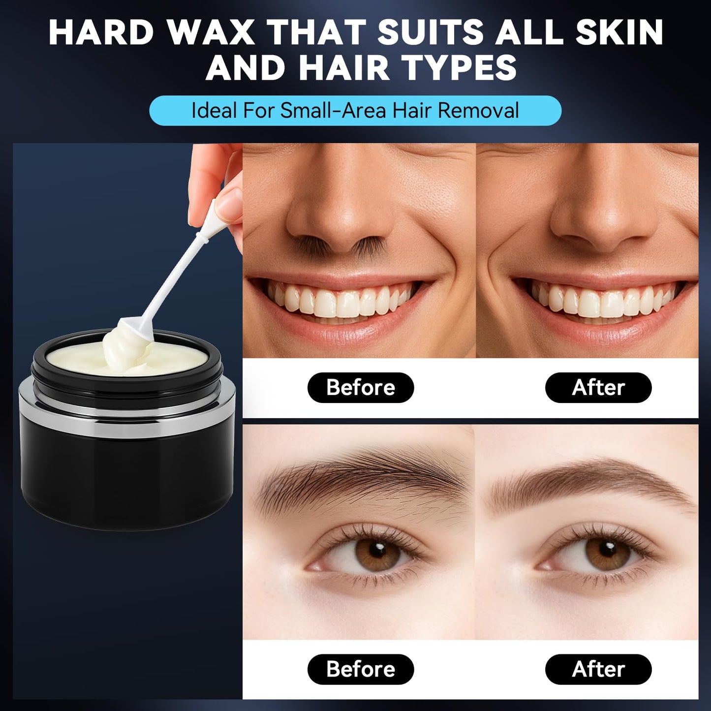 FOCTXI Nose Wax Kit - Portable Ear Nose Hair Waxing Kit for Men and Women with 100g Ｗax, 40 Nose Hair Sticks, 10 Applicators, 10 Mustache & 10 Ear Protectors, Wax Warmer Kit for Hair Removal
