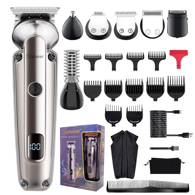 Hatteker Beard Trimmer for Men, Waterproof Hair Trimmer Electric Razor, Cordless Hair Clippers Shavers for Men, Shaving Kit for Nose Mustache Body Facial, Beard Grooming Kit Fathers Gifts for Dad