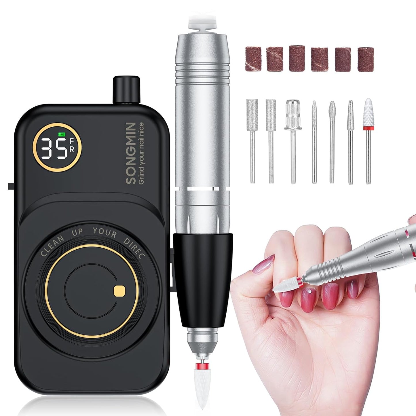 Professional Nail Drill - 35000 RPM Cordless Efile Kit for Acrylic & Gel Nails | Rechargeable Electric Nail File, Pink