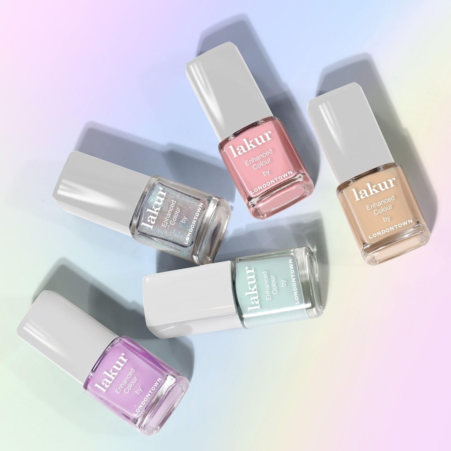 Care Bears TM by LONDONTOWN Beary Polished Mini Set – Sheer Pastel & Shimmer Nail Polish Collection, Pink, Mint, Orange, Lilac & Blue Sparkle Shades, Vegan, Cruelty-Free, 21+ Free, 0.24 fl oz Each