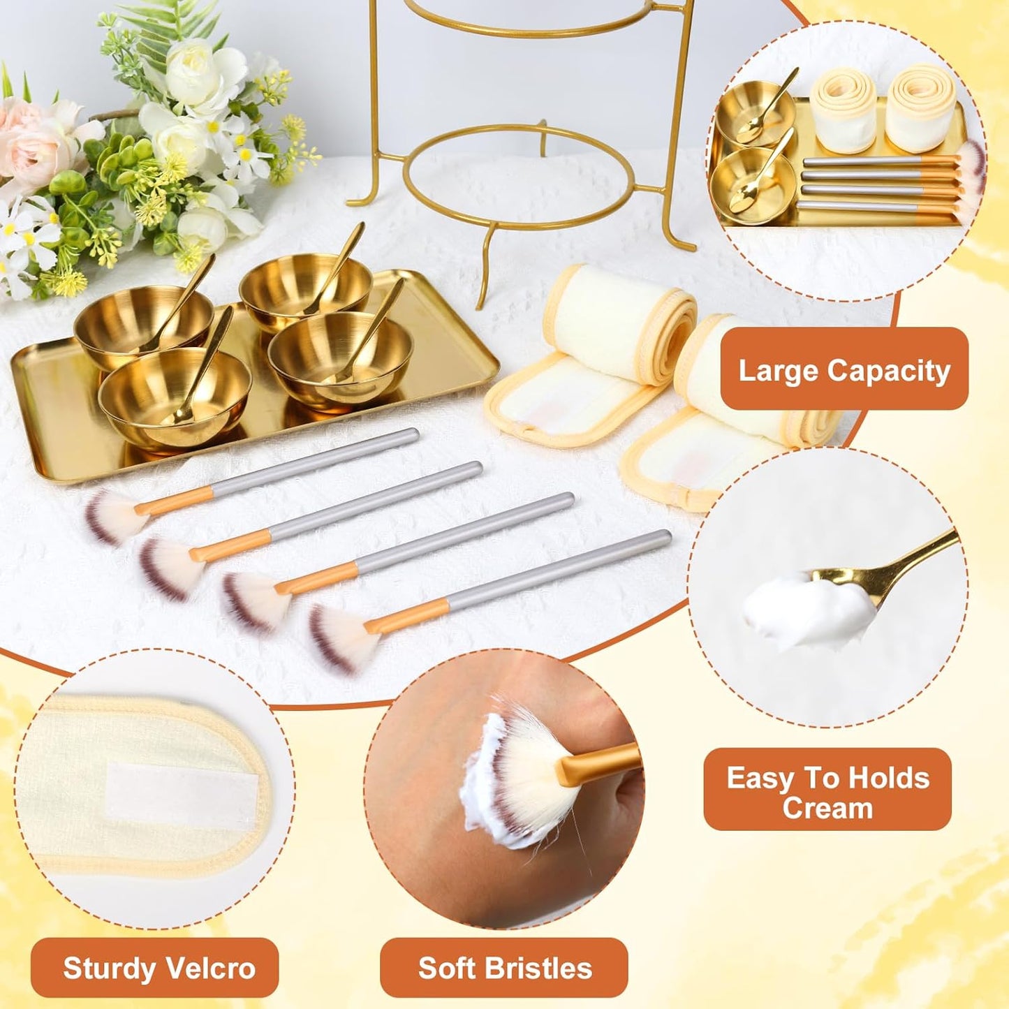 15 PCS Gold Esthetician Supplies Set - Face Mask Brushes, Mixing Bowls & Hair Wraps for Spa Use | Ideal for Salon Professionals