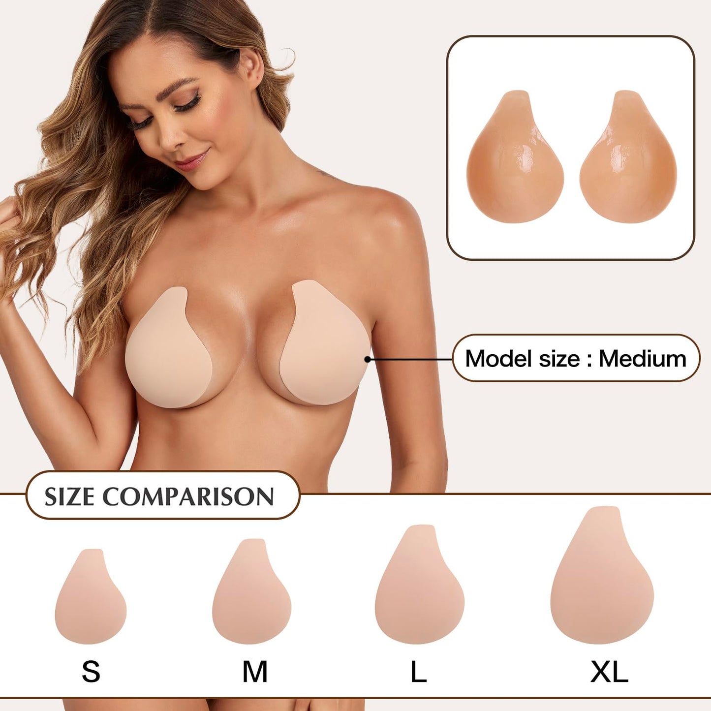 Bontierie Nipple Covers Sticky Push up Bra Added Lift Seamless Ultra-Thin Pasties Adhesive Bras Women Beige
