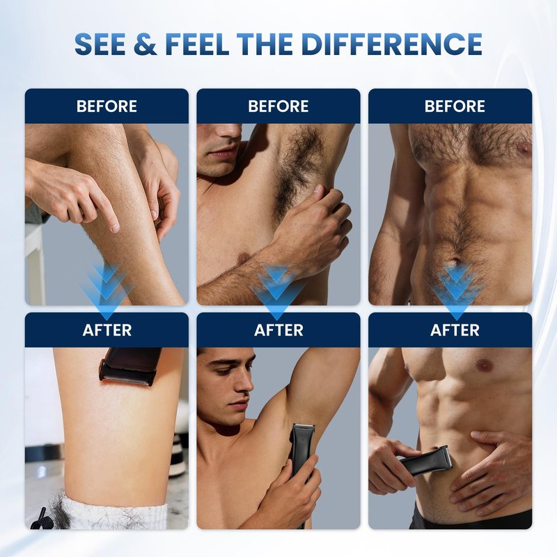 Body Hair Trimmer for Men 3-in-1 Groin, Pubic & Ball Trimmer with Skin Safe No-Nick Blades, IPX6 Waterproof Wet/Dry Electric Shaver for Chest, Underarms, Legs, USB-C Rechargeable Grooming Kit