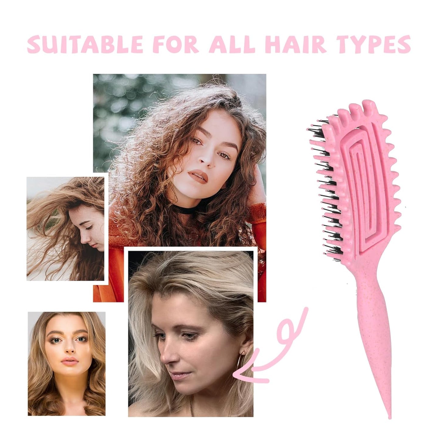 Curly Hair Detangler Brush - Flexi Vented Design for Women, Men & Kids | Ideal for Wet or Dry Use (Blush Pink)
