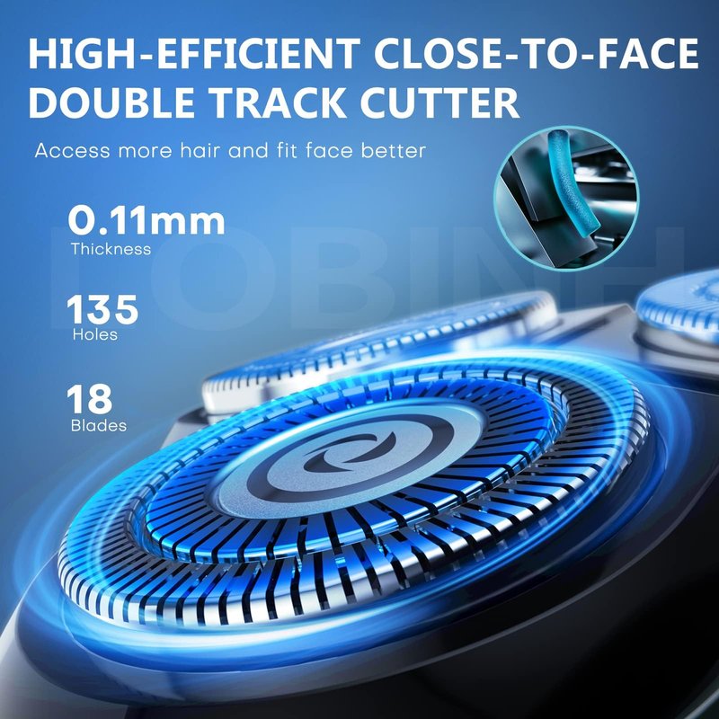 Men's Electric Shaver - LOBINH 3D Rechargeable Waterproof IPX7 Wet & Dry Shaving Electric Razor Rotary Shaver for Men with Pop-up Sideburn Trimmer,1 Hour Fast Charging, LCD Power Indicator - PA188