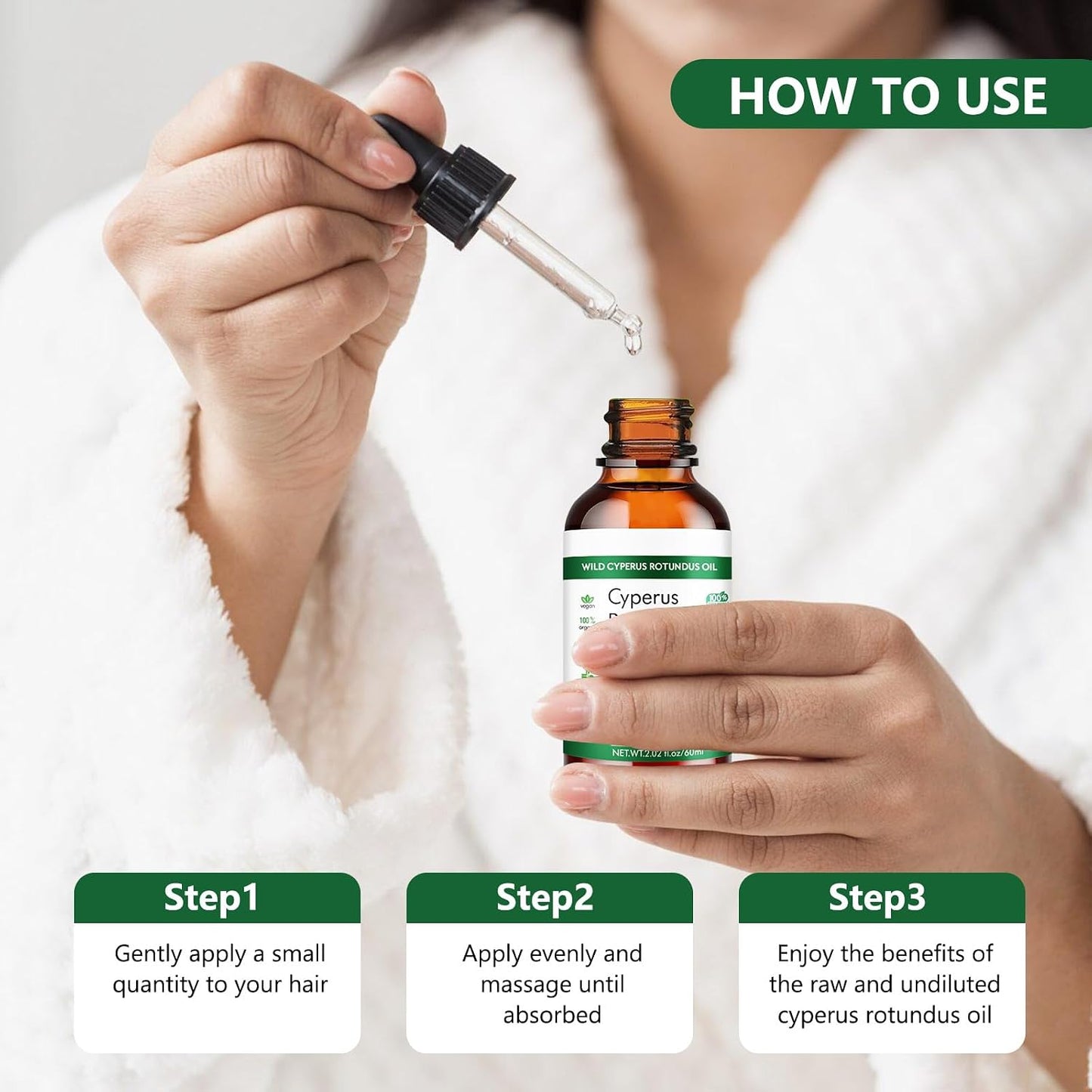 Wild Cyperus Rotundus Oil - 100% Organic Hair Removal Oil | 2.02 fl oz for Smooth Skin