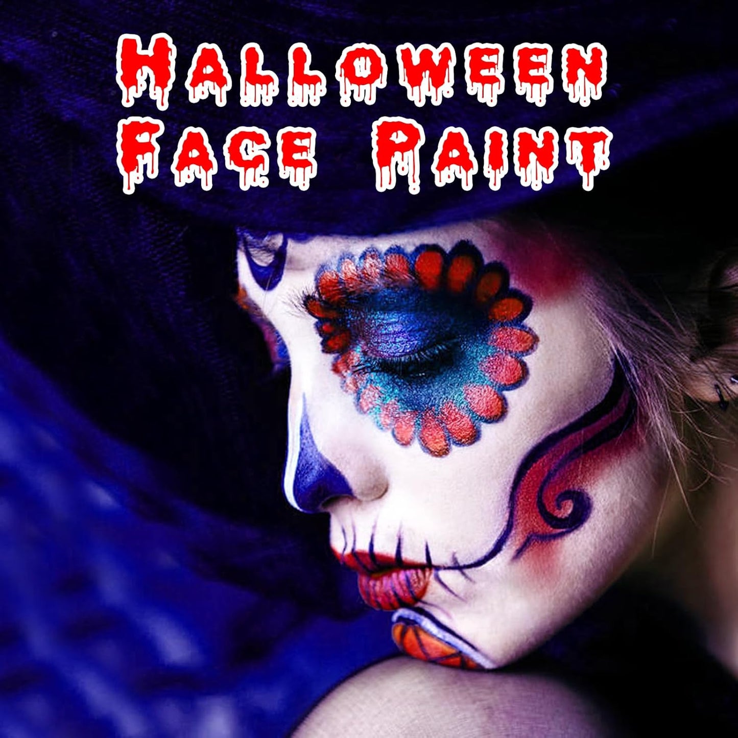 Patriotic Red White Blue Face & Body Paint Set - Water-Based Makeup with Setting Powder & Sponges | Perfect for Halloween & 4th of July Celebrations