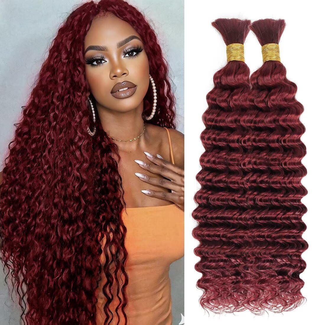 Unprocessed Human Hair for Braiding - #350 Ginger Copper Curly Extensions | 20 Inch, 150g, 3 Bundles