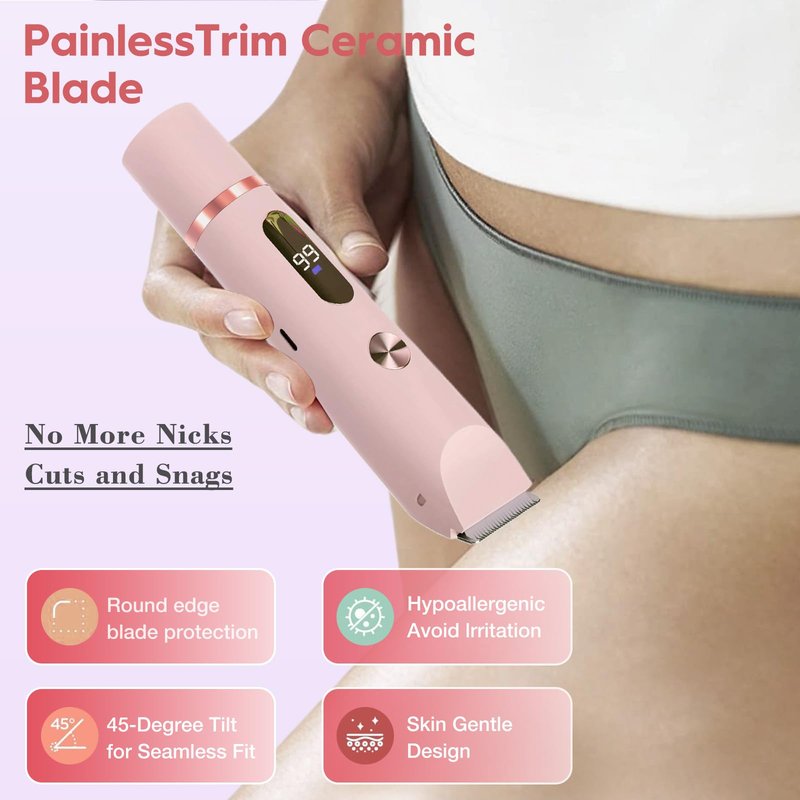 Joigivit Dual Head Shaver 2 in 1 Bikini Trimmer for Women Electric Razor Lady Pubic Hair, LCD Display Bikini Underarm Arm Leg Face Body 2026 Upgraded Version - Pink