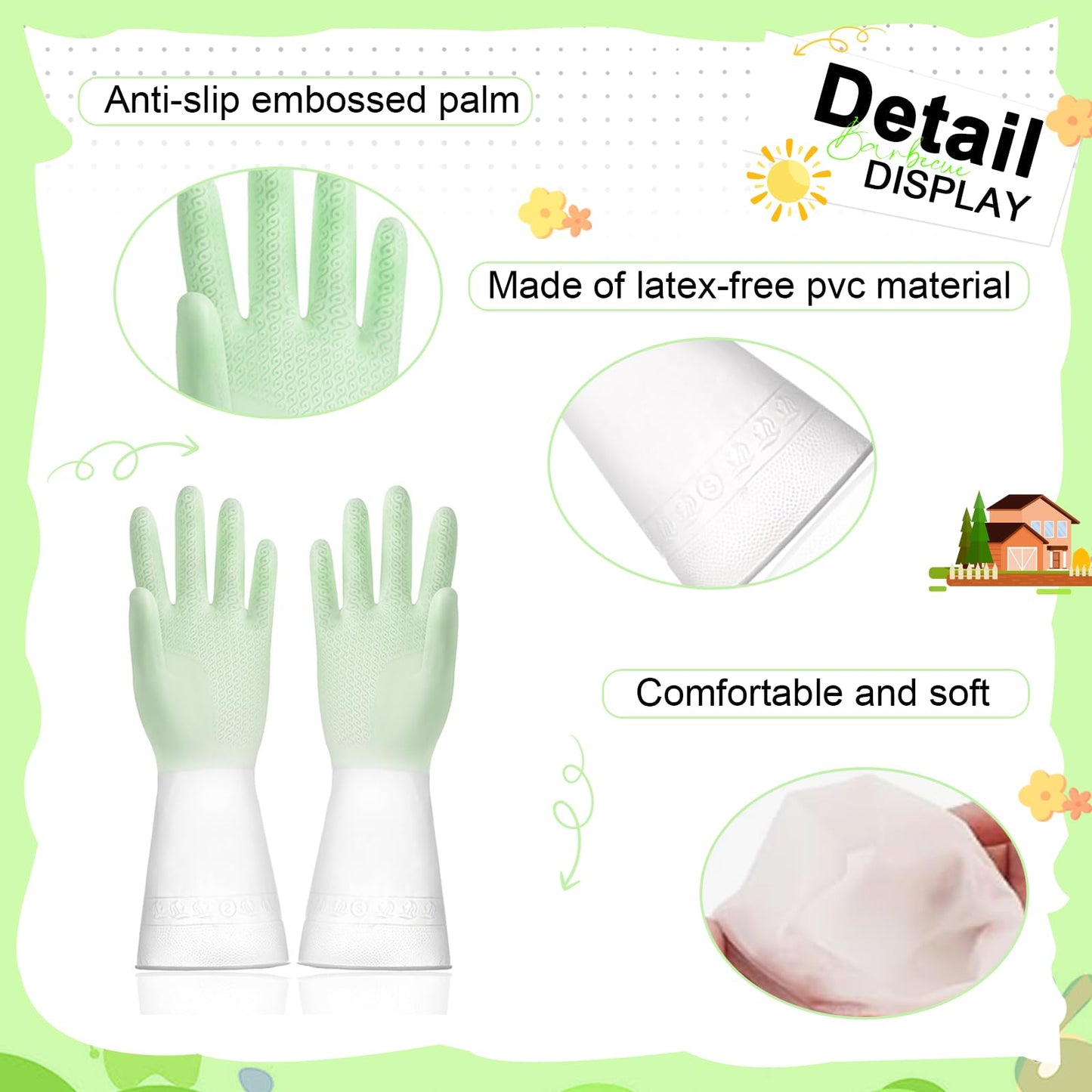 Long Cuff Cleaning Gloves Waterproof Reusable Household Gloves Anti Slip Grip for Kitchen Dishwashing Bathroom Garden Tasks (Green, L)