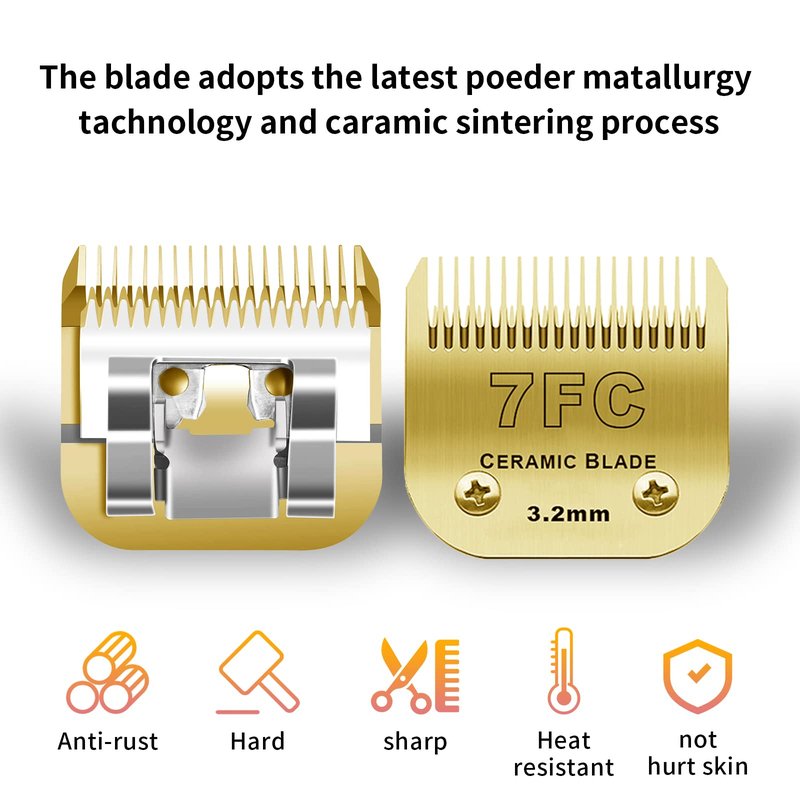 7 Pack Detachable Pet Dog Grooming Clipper Ceramic Blades Set,Compatible with Andis,Oster A5,Wahl KM10 Series Clippers,Gold (10+30+40+7FC+5FC+4FC+3FC)