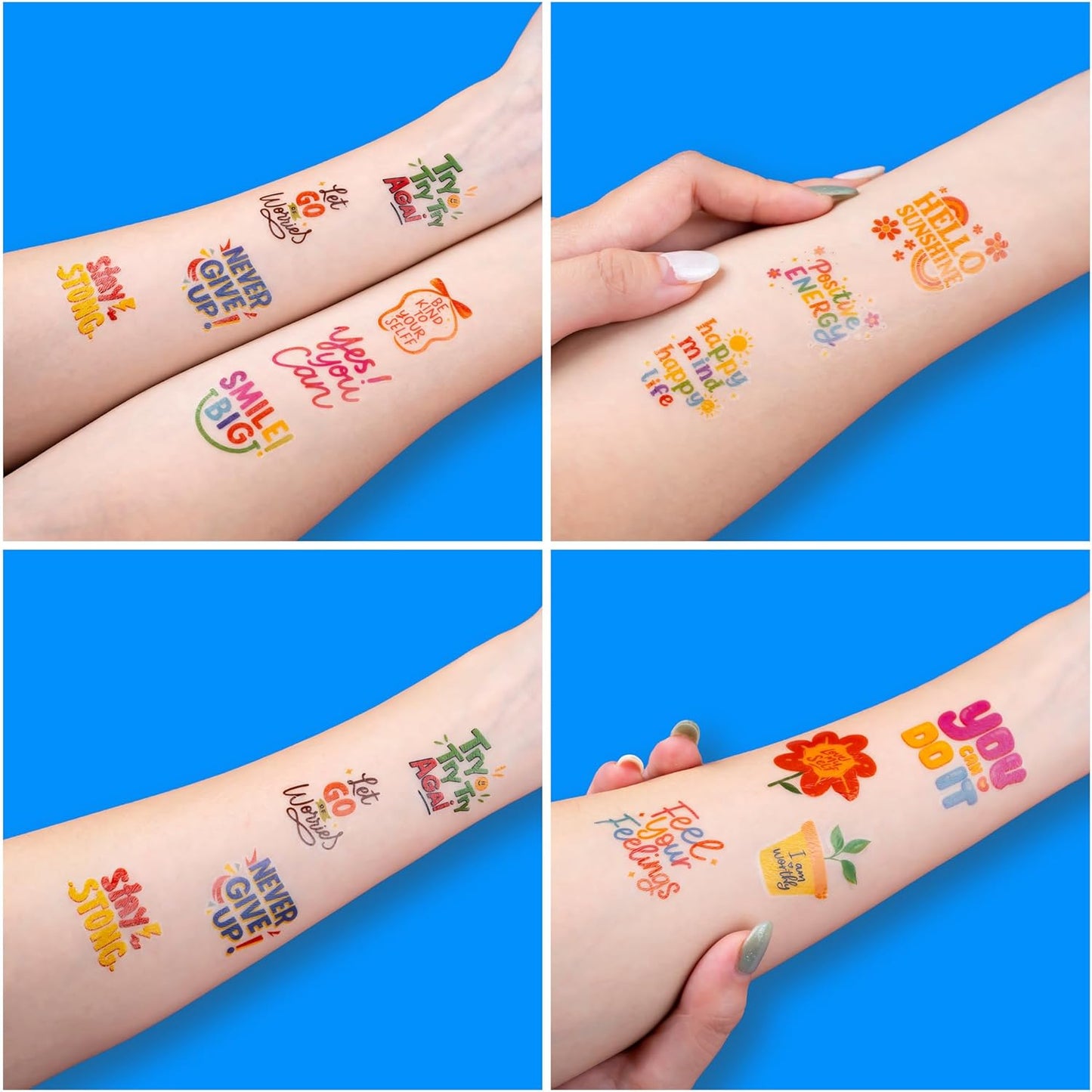 Motivational Temporary Tattoos for Kids - 96 PCS Cute Inspirational Party Favors | School Rewards & Gifts