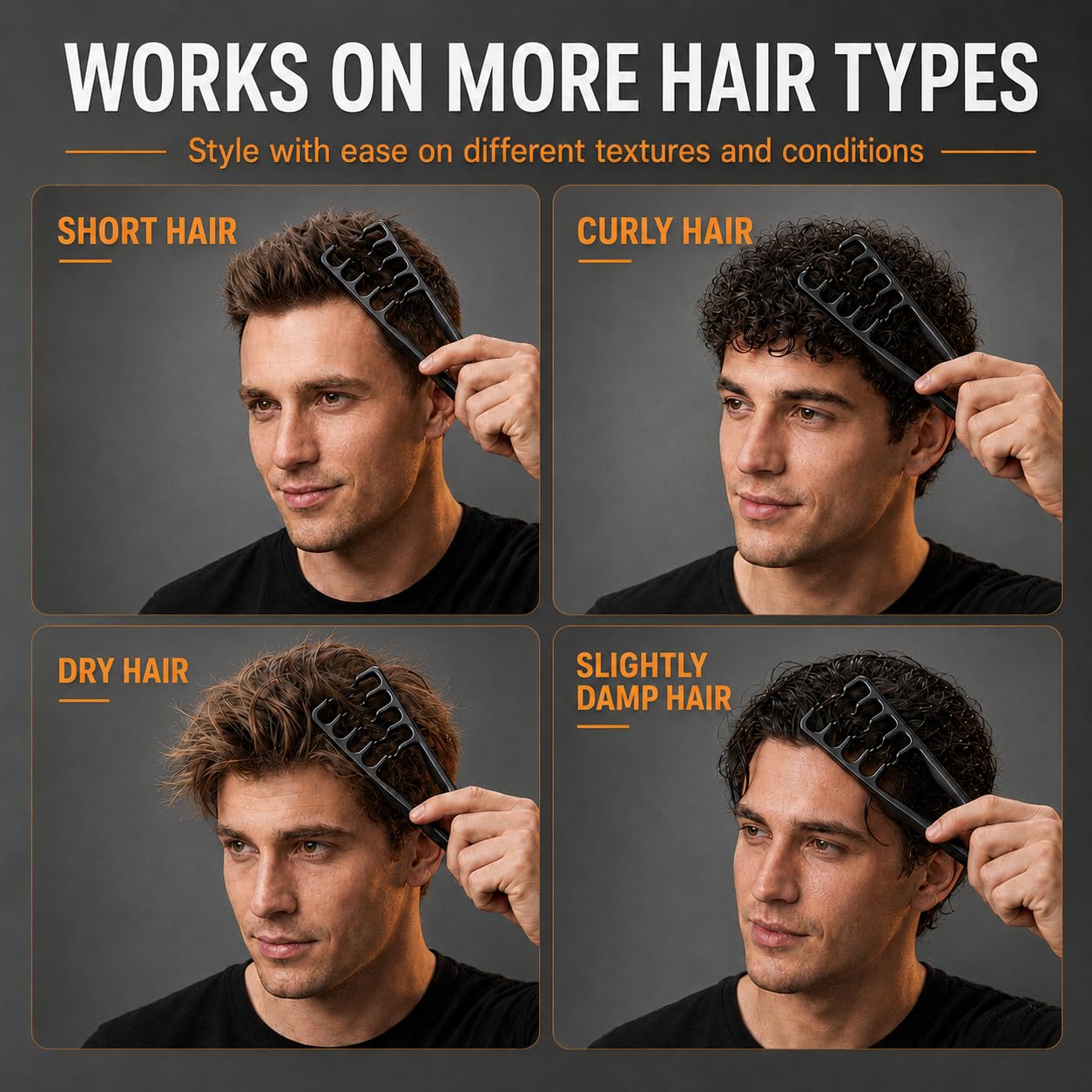 Root-Lifting Texture Comb for Men & Women - Lightweight ABS Grip for Fringe Control | Black