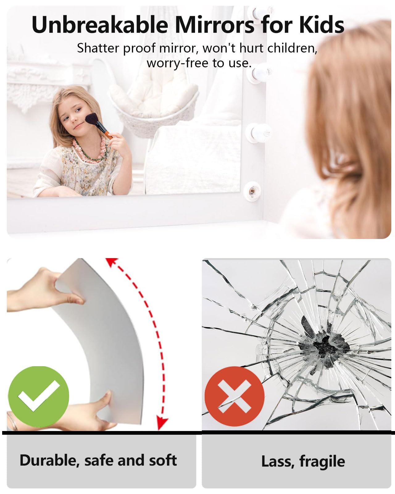 Shatterproof Shower Mirror Fogless for Shaving,16x16 Inch Anti Fog Shaving Mirror Holder NO-Drilling, No Fog Free Waterproof,Small Wall Mounted Bathroom Accessories Camping Hanging