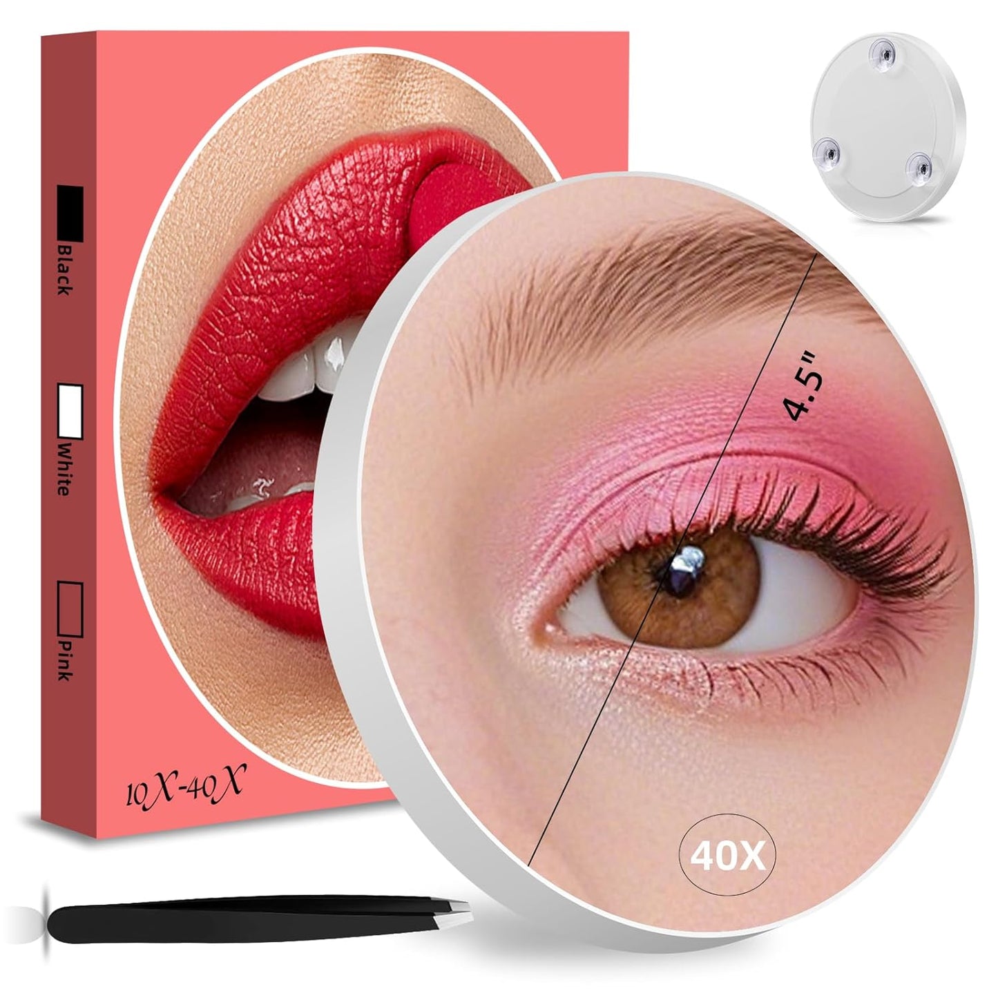 40X Magnifying Makeup Mirror with Suction Cups - 4.5 Inch Ultra Thin Design | Lightweight & Travel-Friendly