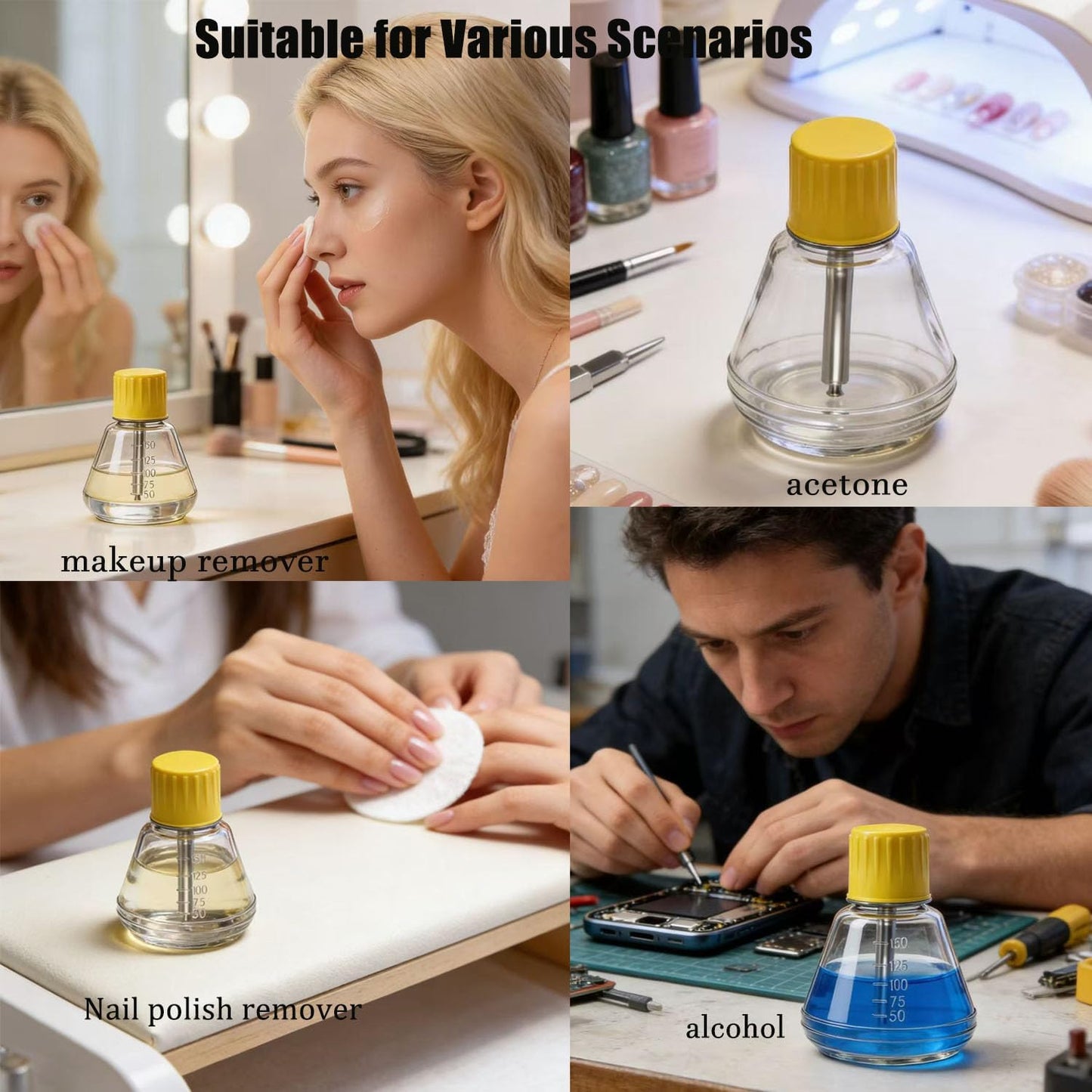 Glass Push Down Pump Dispenser Bottle - 5 Oz/150ml for Nail Polish Remover & Alcohol | Clear Glass Design