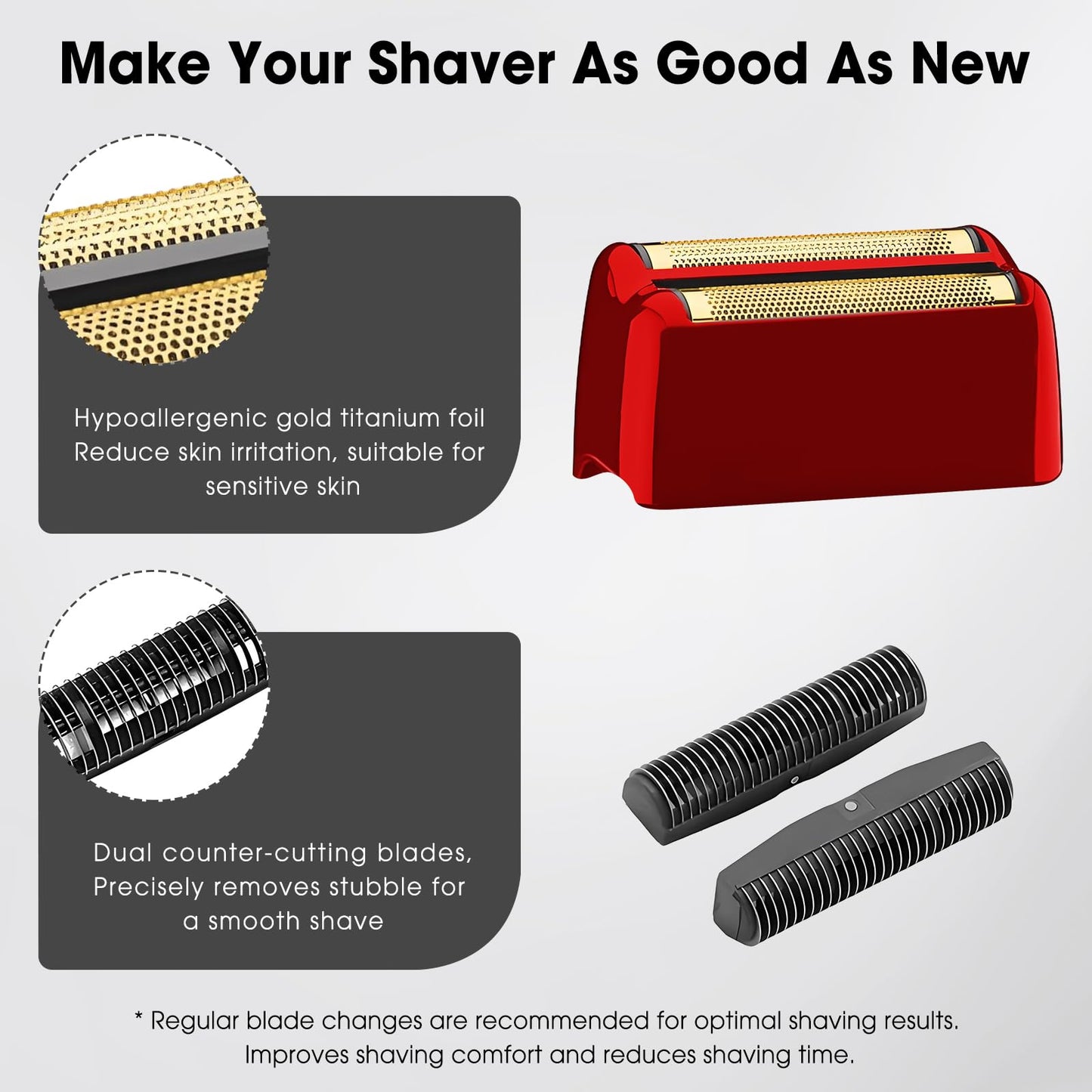 FXRF2G Shaver Replacement Head Compatible with BaByliss Pro FX3 Foil Shaver, Hypoallergenic Gold Foil, Red