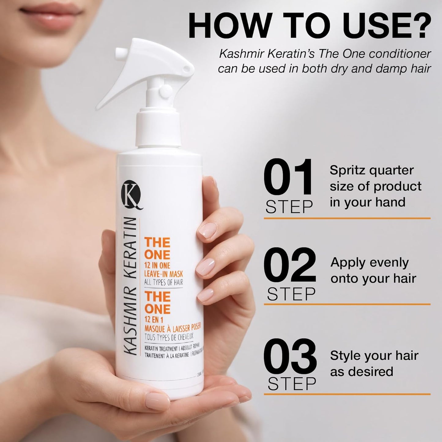 Kashmir Keratin Leave-In Conditioner Spray - 12-in-1 Hair Treatment for Frizz Control & Shine | 8 Fl Oz