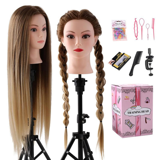Mannequin Head with Hair - Cosmetology Practice Doll for Hair Styling & Braiding | Includes Table Clamp & DIY Styling Set