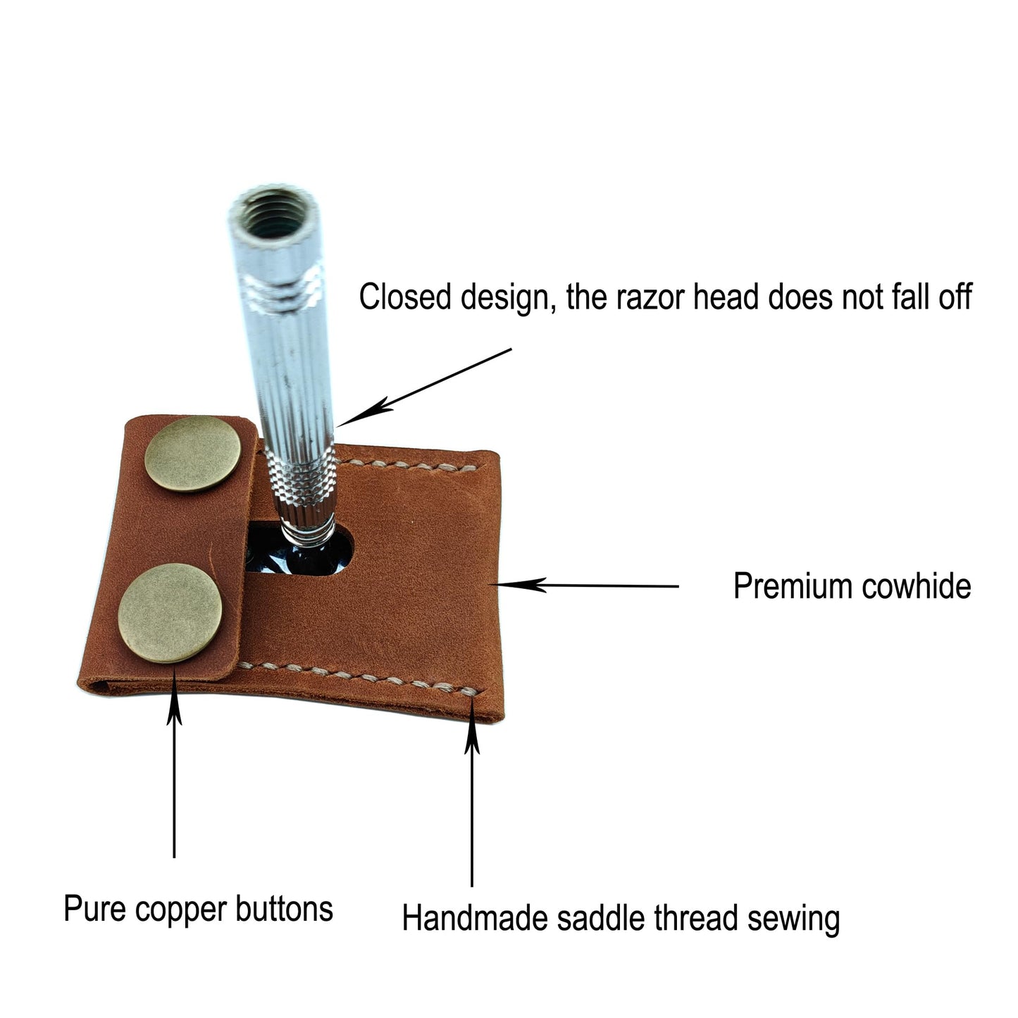 MEEBOY Handmade Leather Safety Razor Cover, Double Edge Head Case, Travel Protection Accessory (Brown)