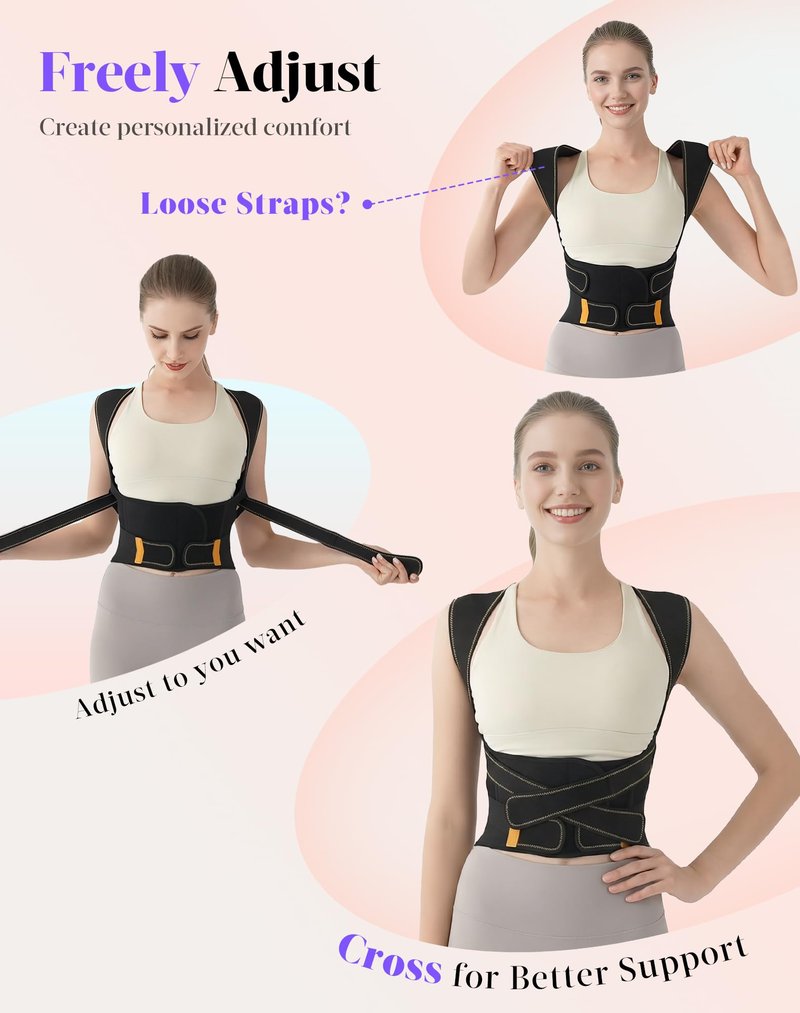 Posture Corrector for Women and Men, 5 Full Back Support Brace Rods, FSA&HSA Eligible, Adjustable Shoulder Straightener, Improving Hunchback Posture, Upper and Lower Back, Neck Pain Relief, Medium