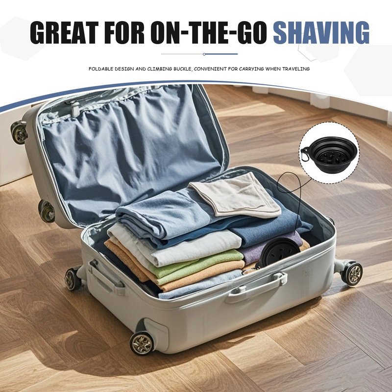 Foldable Shaving Bowl with Carabiner, Silicone Shave Mug for Men, Quick Lather Shaving Cream Bowl, Portable Travel Shaving Soap Bowl, Non-Slip Base, Lightweight Collapsible Design