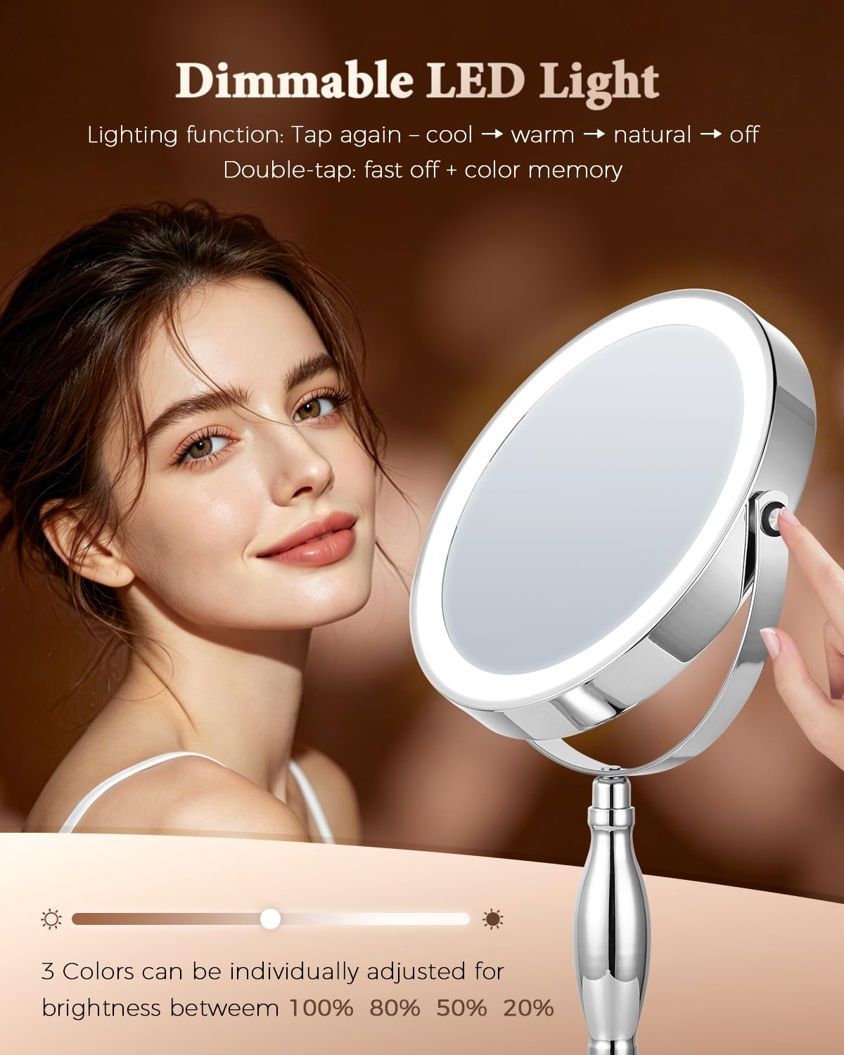 30x Lighted Makeup Mirror with Lights, 8" Double Sided Magnifying Mirror