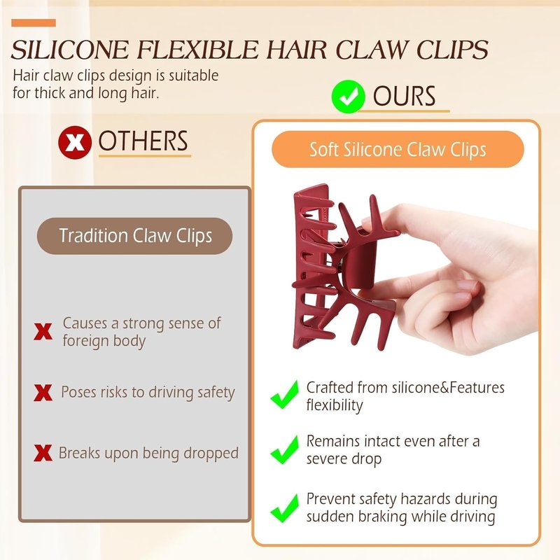 Silicone Flexible Hair Claw Clips - 4 PCS Jumbo Clips for Thick Hair | Cloud Soft Non-Slip Design
