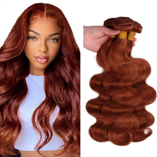 Reddish Brown Bundles Color #33 Body Wave Bundle Human Hair 28 30 32 Inch 8A Grade Brazilian Virgin Remy Hair 3 Bundles Double Weft Hair Weave