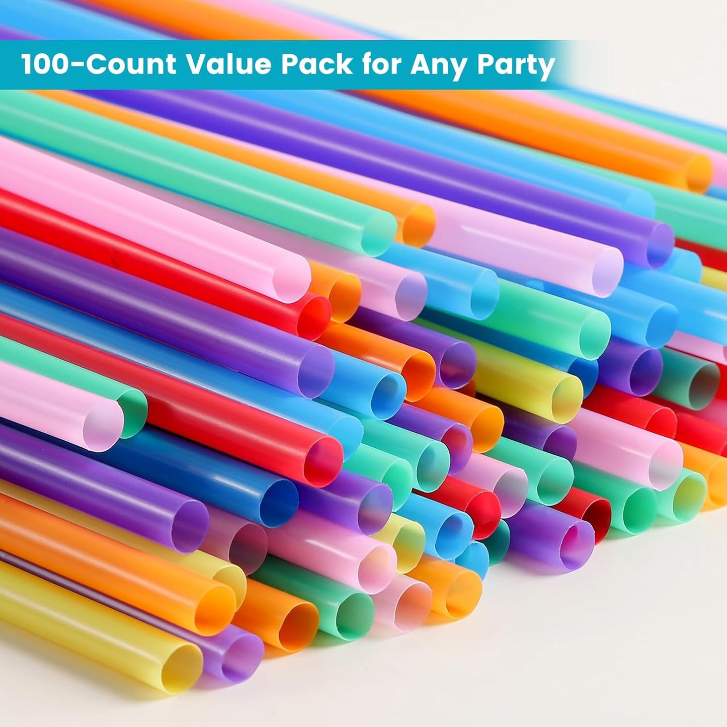 Extra Long Flexible Plastic Straws - 10.24" Colorful Bendy Drinking Straws | 100 Pack, Individually Wrapped