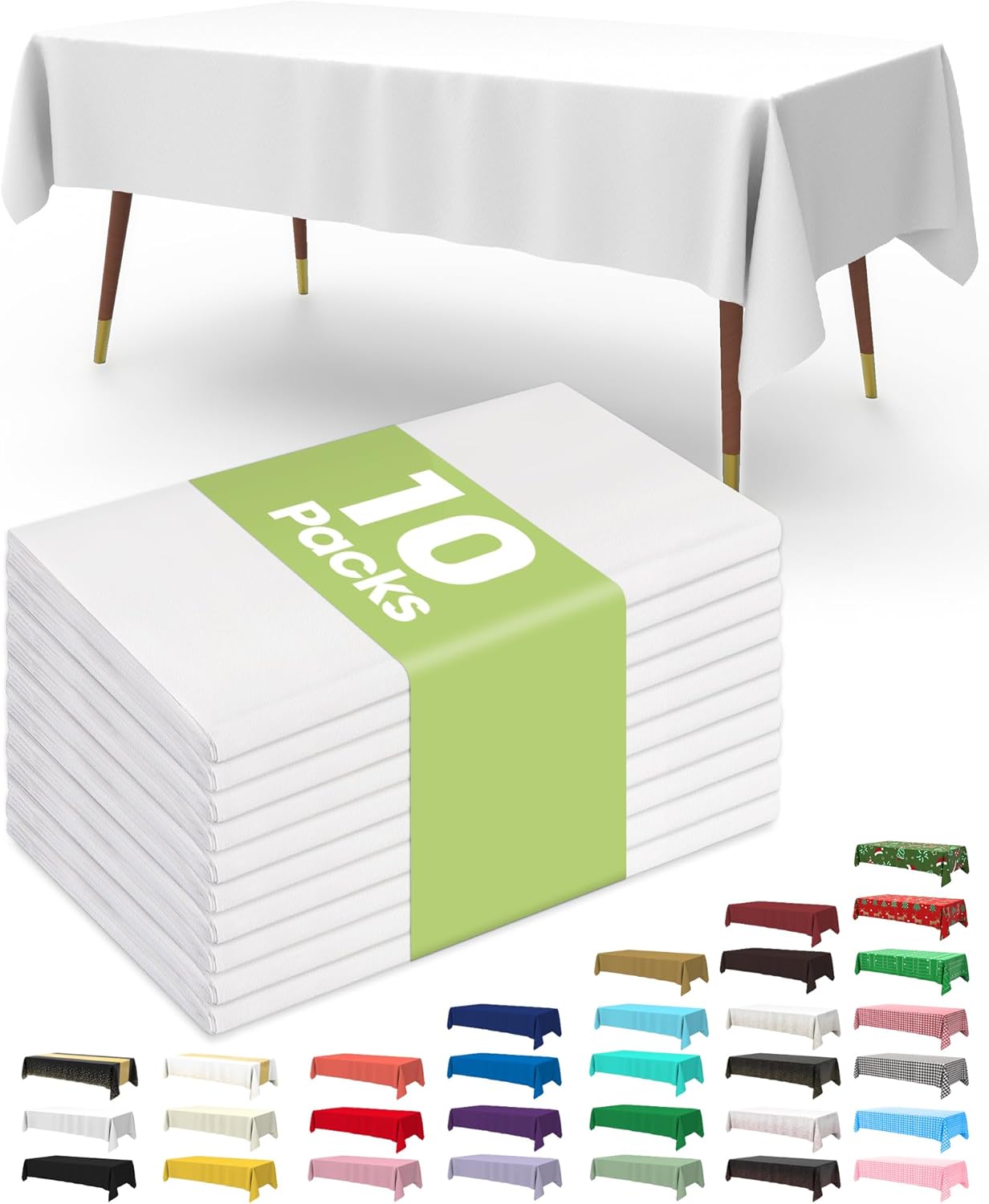 Plastic Table Cloths - 10 Pack Disposable 54 x 108 Inch for Parties, Picnics & Weddings | Rectangle White
