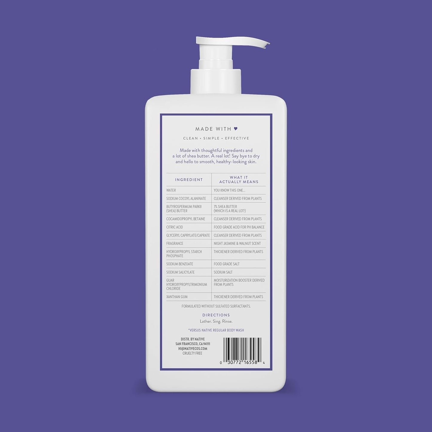Moisturizing Body Wash - Naturally Derived Ingredients | Sulfate, Paraben & Dye Free | Night Jasmine & Walnut, 18 oz