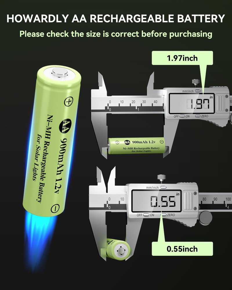 Howardly 1.2v AA Ni-MH Rechargeable Battery, AA 900mAh 1.2V Rechargeable Battery Pre-Charged, High Capacity for Outdoor Solar Lights, Lawn Lamps, String Light (AA-900mAh-8pack