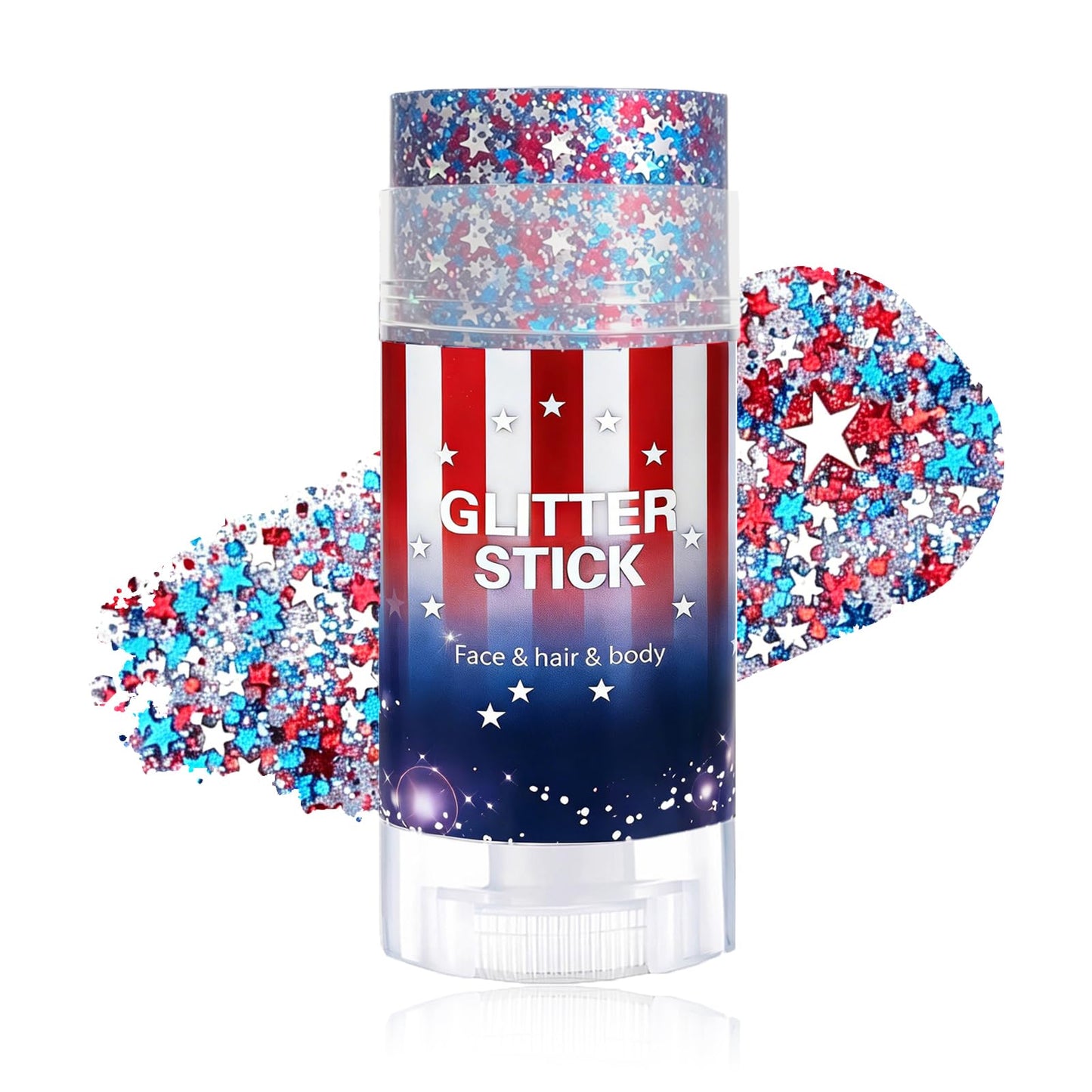 Patriotic Body Glitter Stick with Star,4th of July Outfits and Accessories,250th Anniversary Sparkling Face Hair Glitter Makeup for Women,Fourth of July Red White Blue Waterproof Hair Glitter