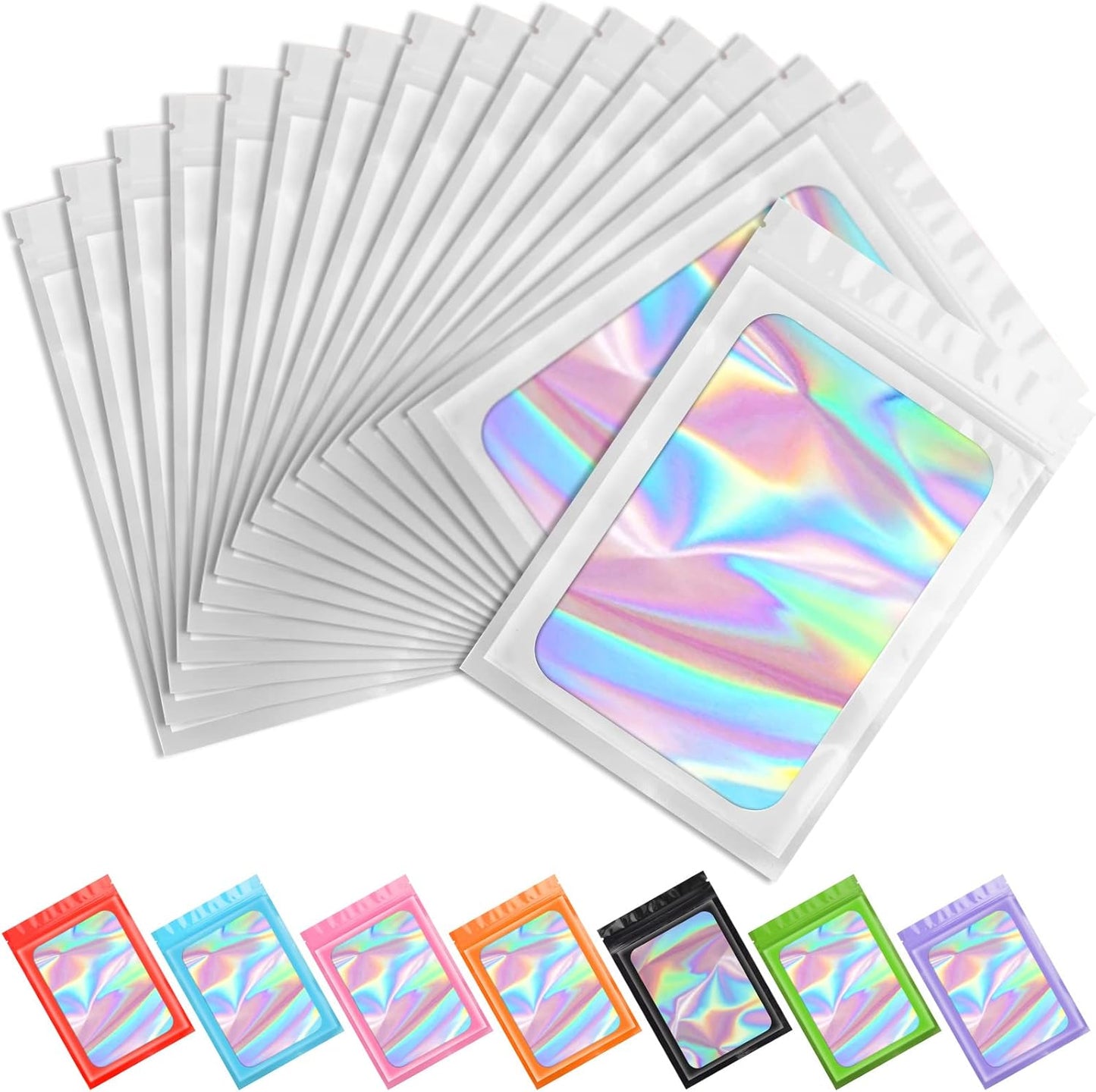 Purple Smell Proof Mylar Holographic Bags - 100 Pcs Resealable Odor Proof Foil Pouches for Food Storage | 2.4x3.9 In