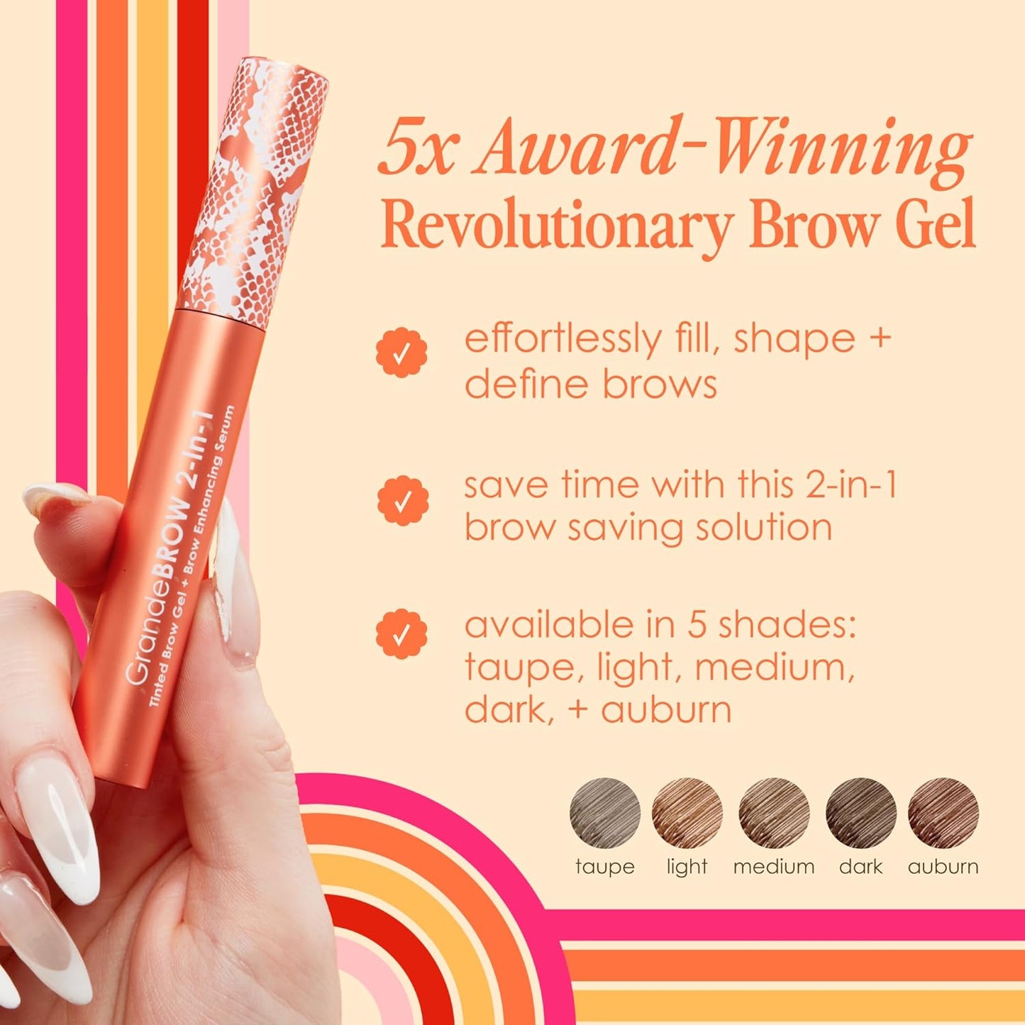 Grande Cosmetics GrandeBROW Tinted Brow Gel & Enhancing Serum - Thicker, Darker Brows with Castor Oil | Long-Lasting Formula