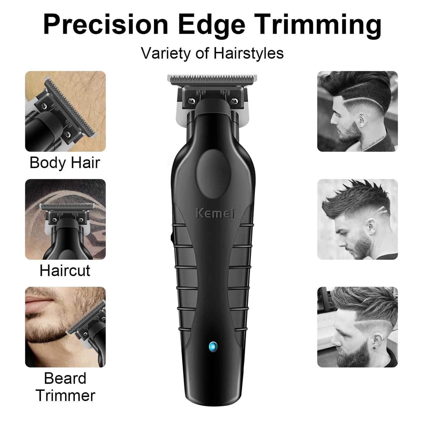 KEMEI KM-2299 Professional Hair Trimmer for Men Cordless Hair Clipper, Zero Gap T Blade Beard Trimmers, Rechargeable Barber Clippers, with KM-2299 Replacement Blade